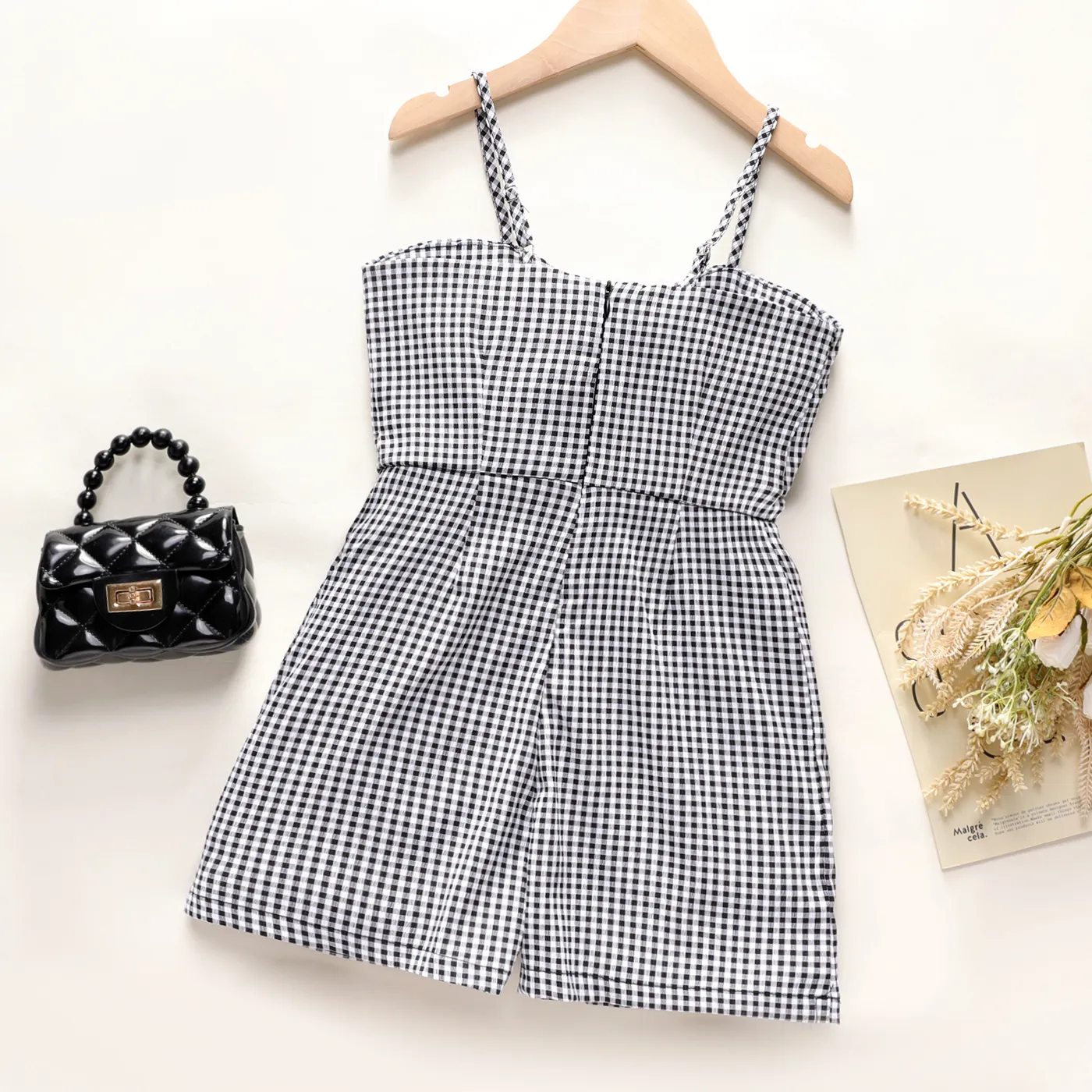 Kid Girl Bow Front Plaid Cami Romper PLAID image 2