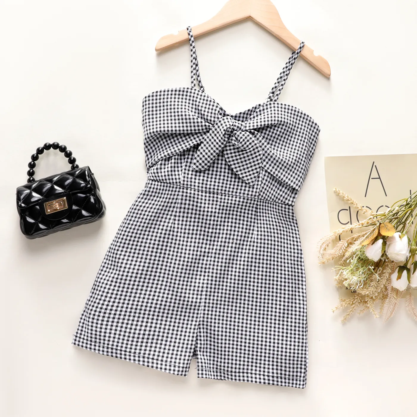 Kid Girl Bow Front Plaid Cami Romper PLAID big image 1
