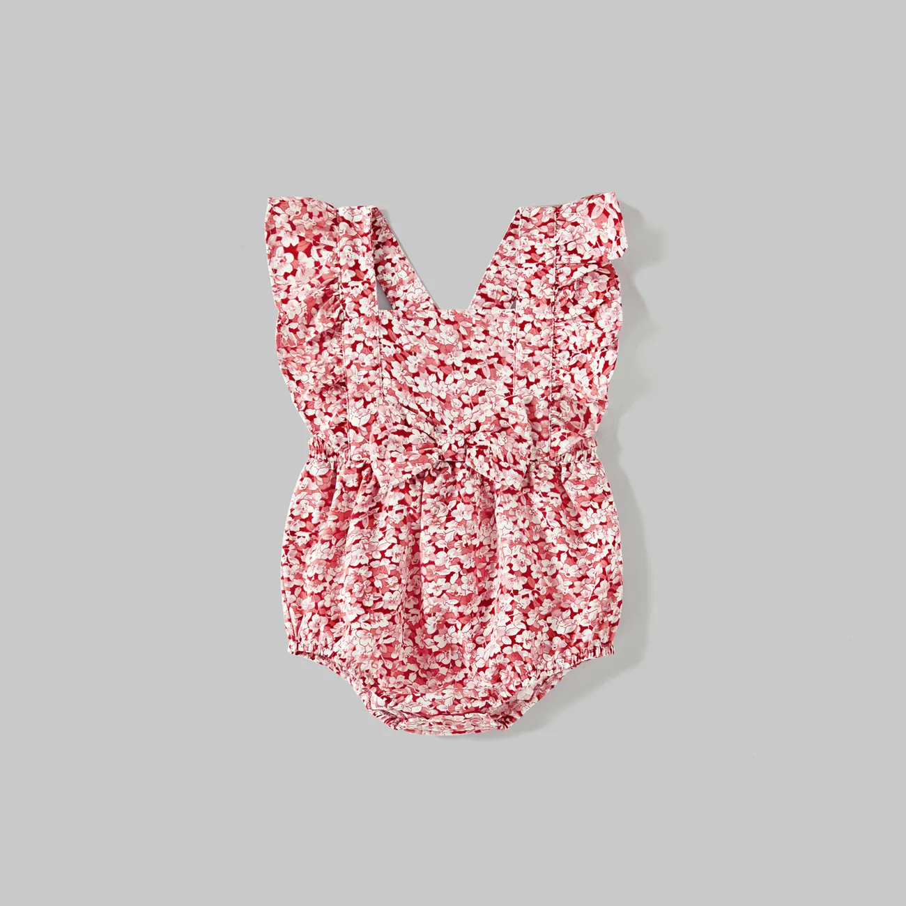 Mommy and Me Cotton Ribbed Spliced Floral Print Ruffle Trim Tulip Hem Cami Dresses ColorBlock big image 1