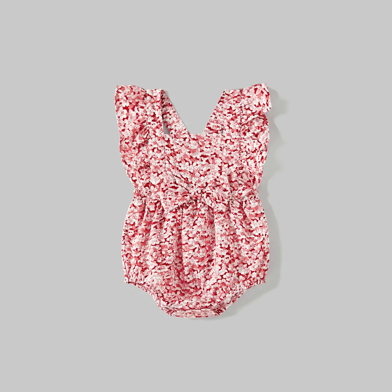 Mommy and Me Cotton Ribbed Spliced Floral Print Ruffle Trim Tulip Hem Cami Dresses big image 1