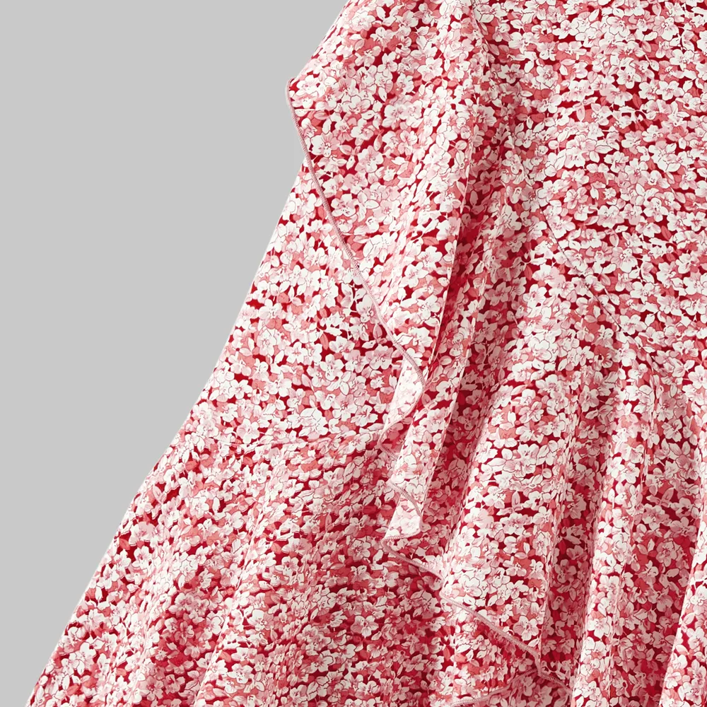 Mommy and Me Cotton Ribbed Spliced Floral Print Ruffle Trim Tulip Hem Cami Dresses big image 12
