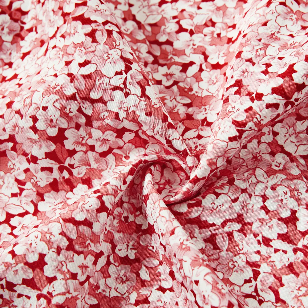 Mommy and Me Cotton Ribbed Spliced Floral Print Ruffle Trim Tulip Hem Cami Dresses big image 6