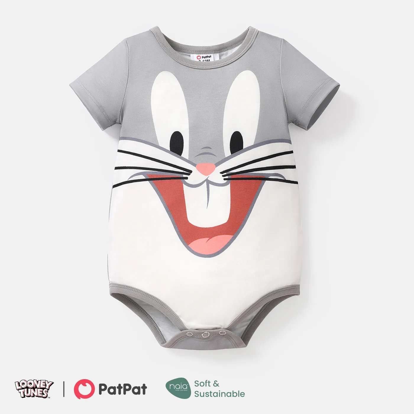 Looney Tunes Baby Boy/Girl Animal Print Short-sleeve Naia™ Romper Grey big image 1