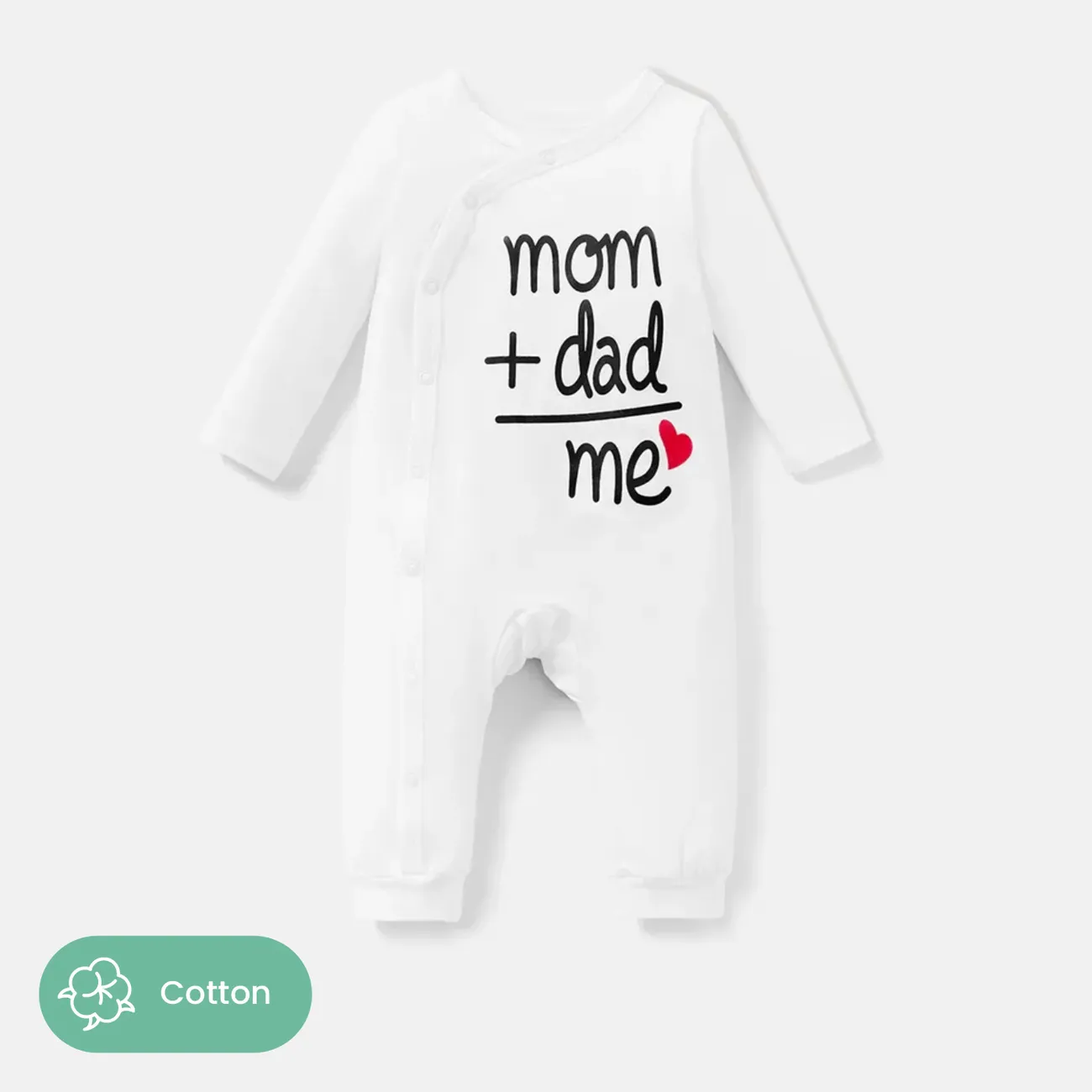 Monos de manga larga con estampado de letras y diseño de botones de algodón para bebé niña/niño Blanco big image 1