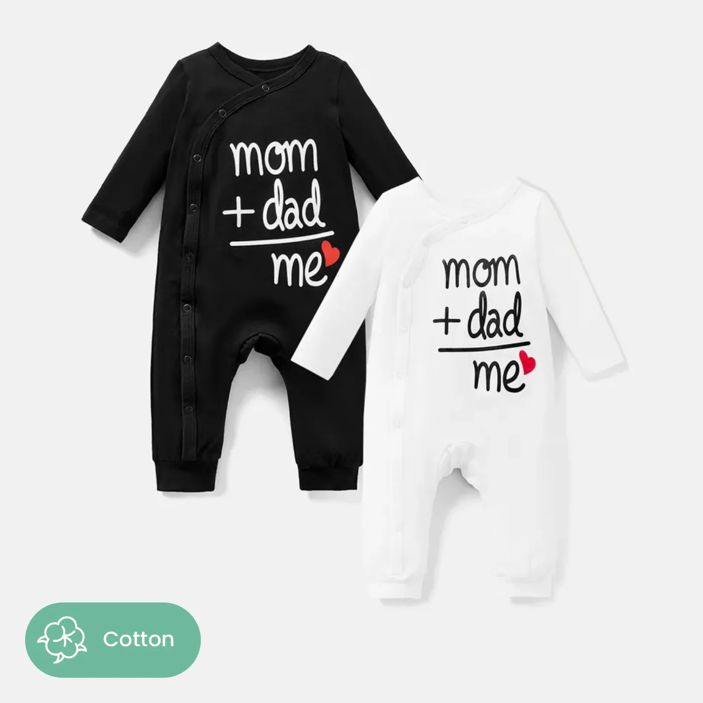 Baby Girl/Boy Cotton Button Design Letter Print Long-sleeve Jumpsuits Black image 2