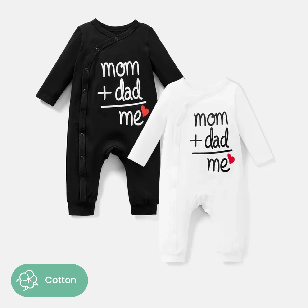 Baby Girl/Boy Cotton Button Design Letter Print Long-sleeve Jumpsuits Black big image 1