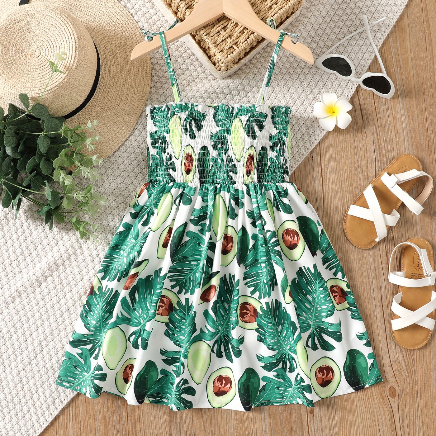 

Kid Girl Fruit Pattern Smocked Slip Dress