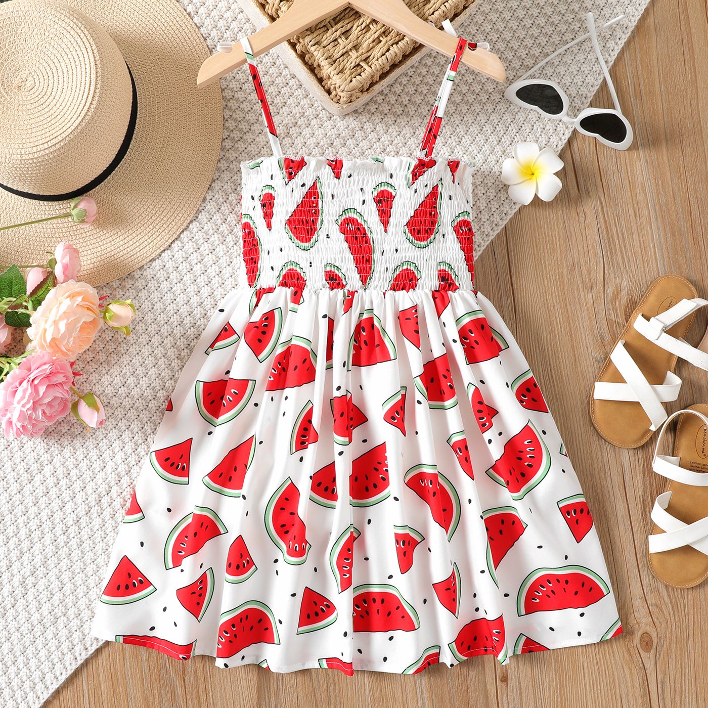 

Kid Girl Fruit Pattern Smocked Slip Dress