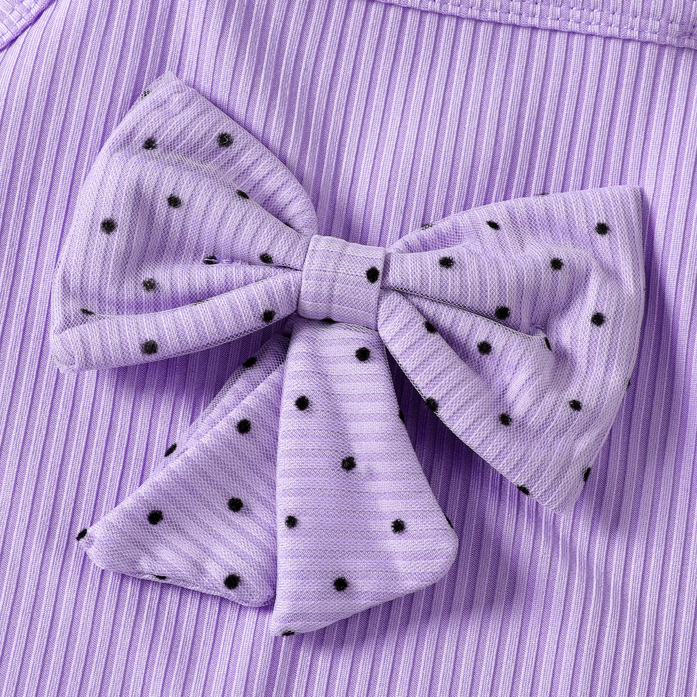 2pcs Kid Girl 3D Bowknot Design Camisole and Polka dots Mesh Skirt Set Purple image 3