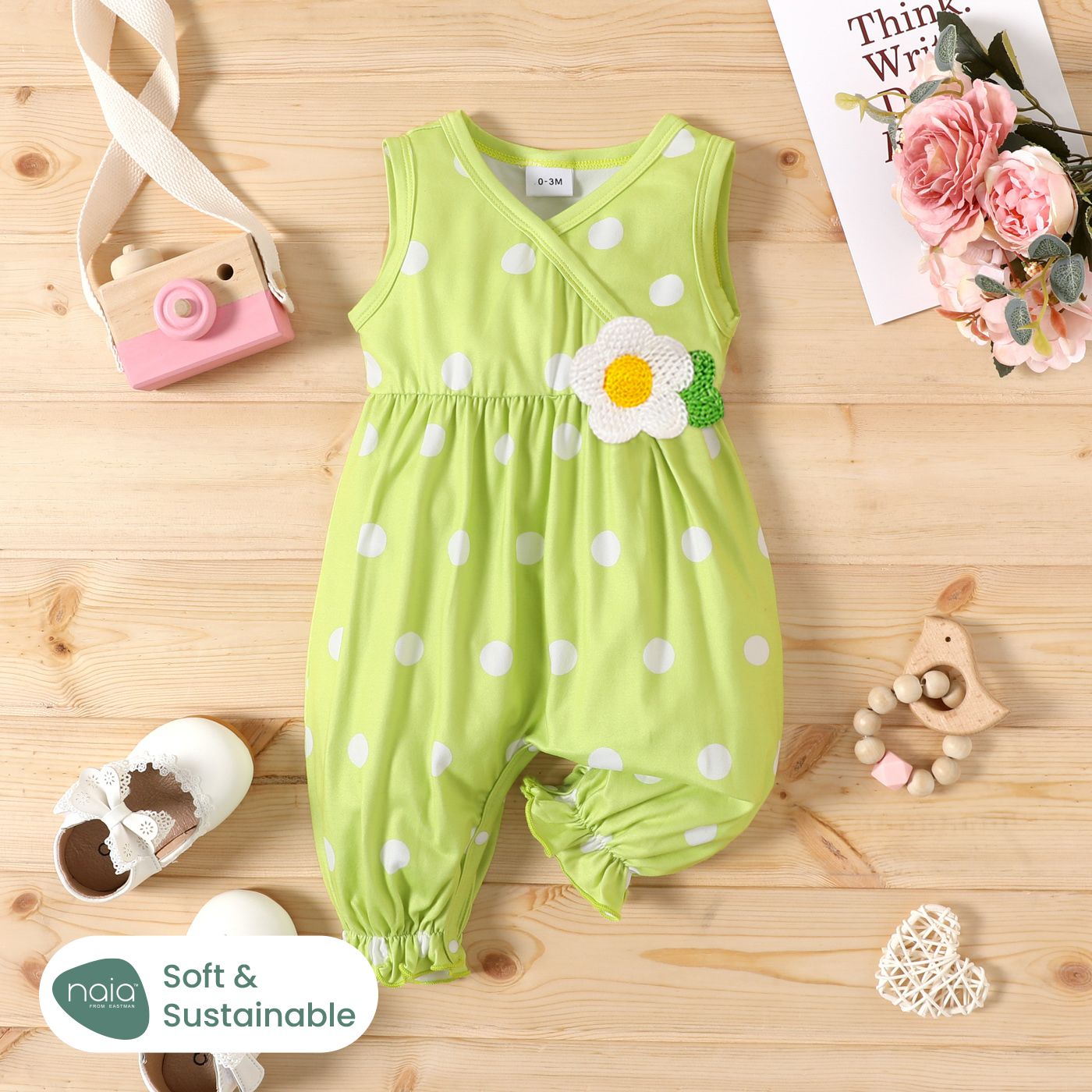 Naiaâ¢ Baby Girl Knit Flower Detail Polka Dots Print Tank Jumpsuit