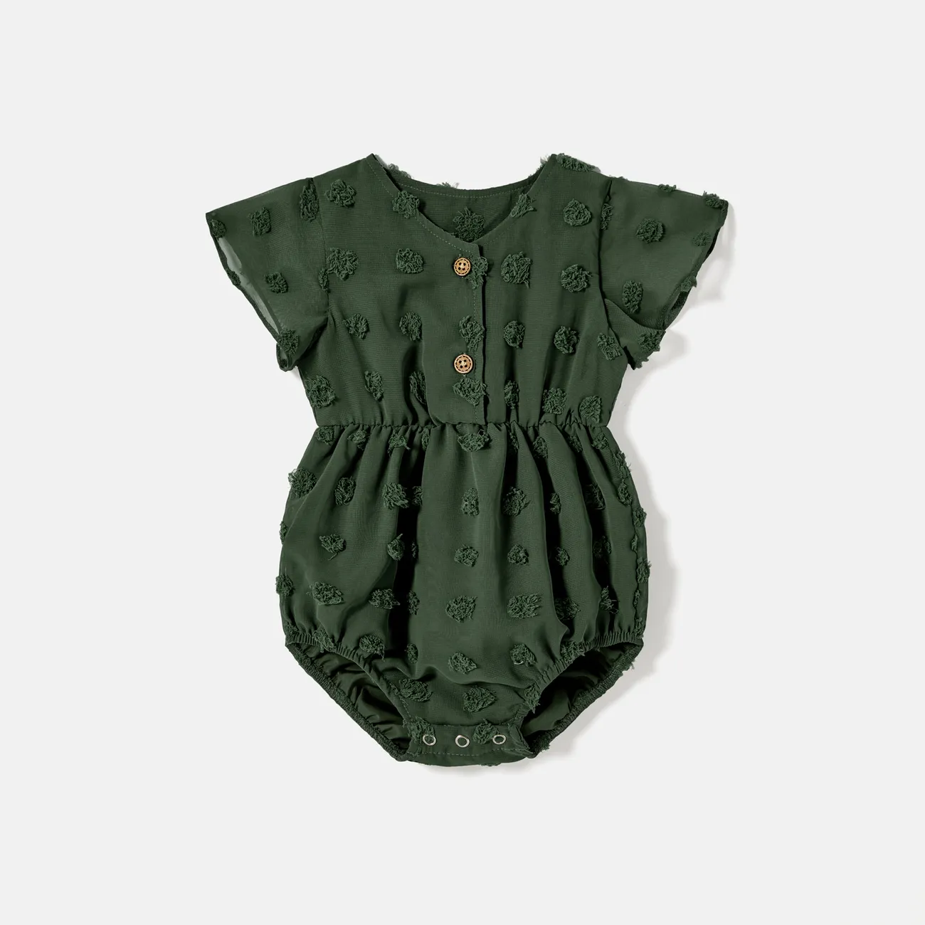 Family Matching Cotton Colorblock T-shirts and Solid Swiss Dot Halter Sleeveless Belted Dresses Sets Army green big image 1
