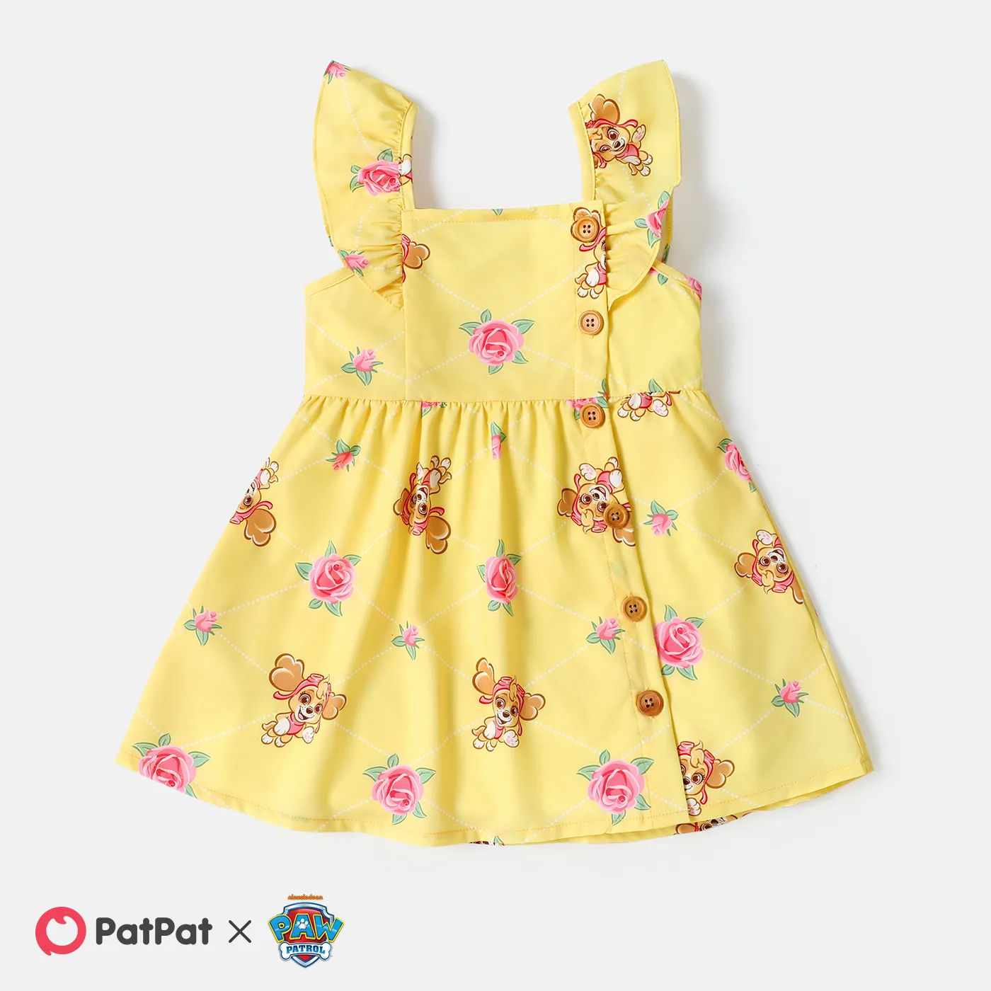 PAW Patrol Toddler Girl Floral Print Flutter-sleeve Dress Yellow