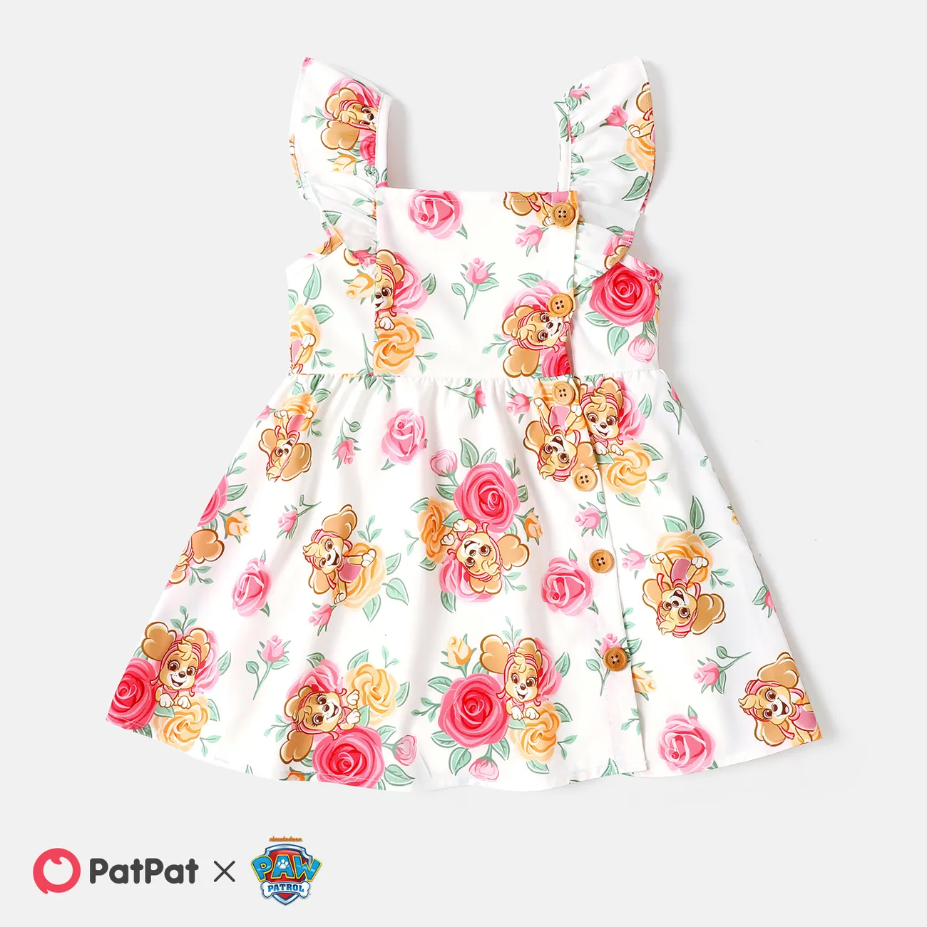 PAW Patrol Toddler Girl Floral Print Flutter-sleeve Dress White big image 1