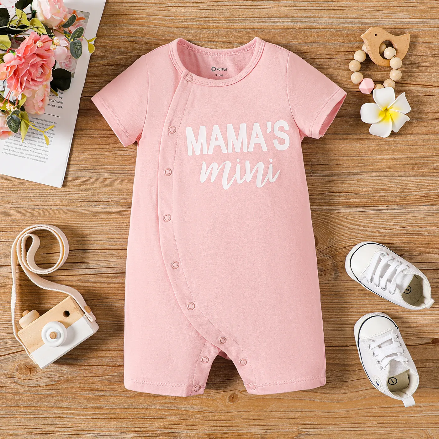 Baby Girl/Boy Letter Print Short-sleeve Cotton Rompers  big image 1