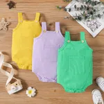 Baby Girl 100% Cotton Solid Color Ribbed Sleeveless Rompers  image 2