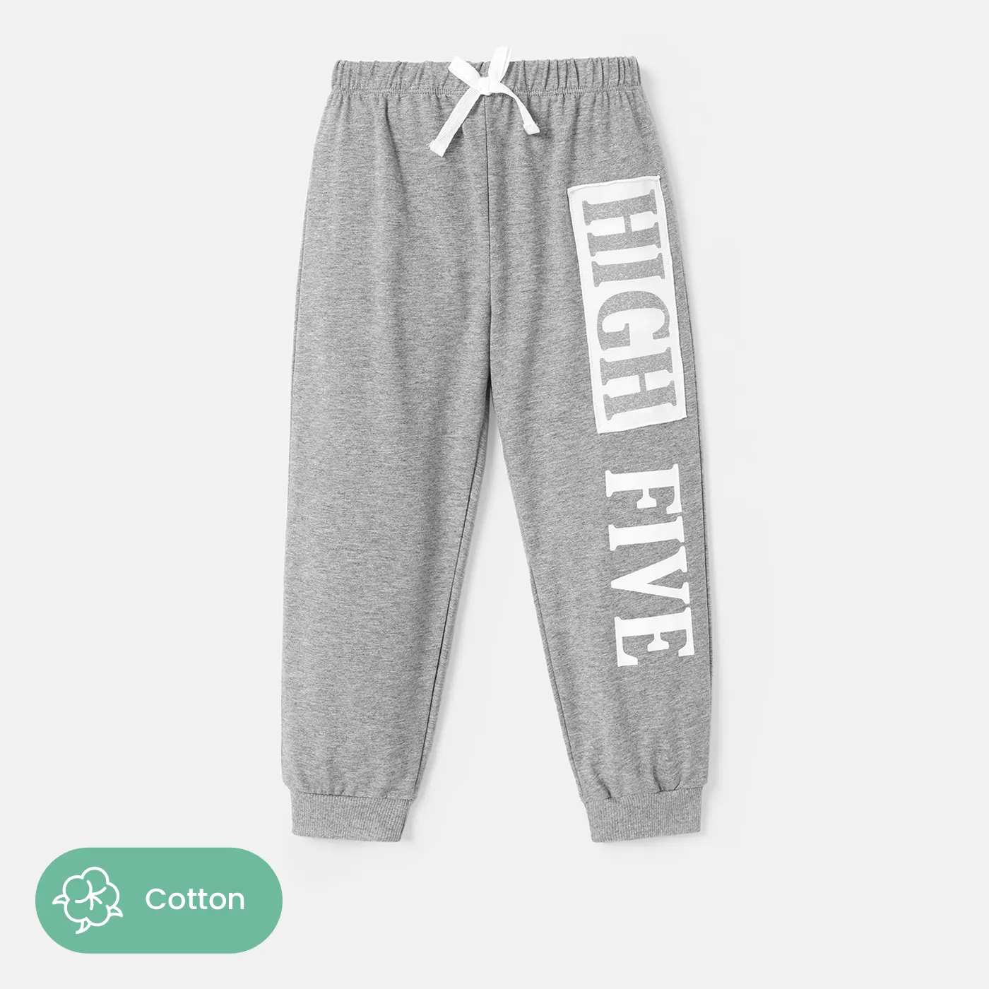 Toddler Boy Letter Print Elasticized Cotton Pants Flecked Grey