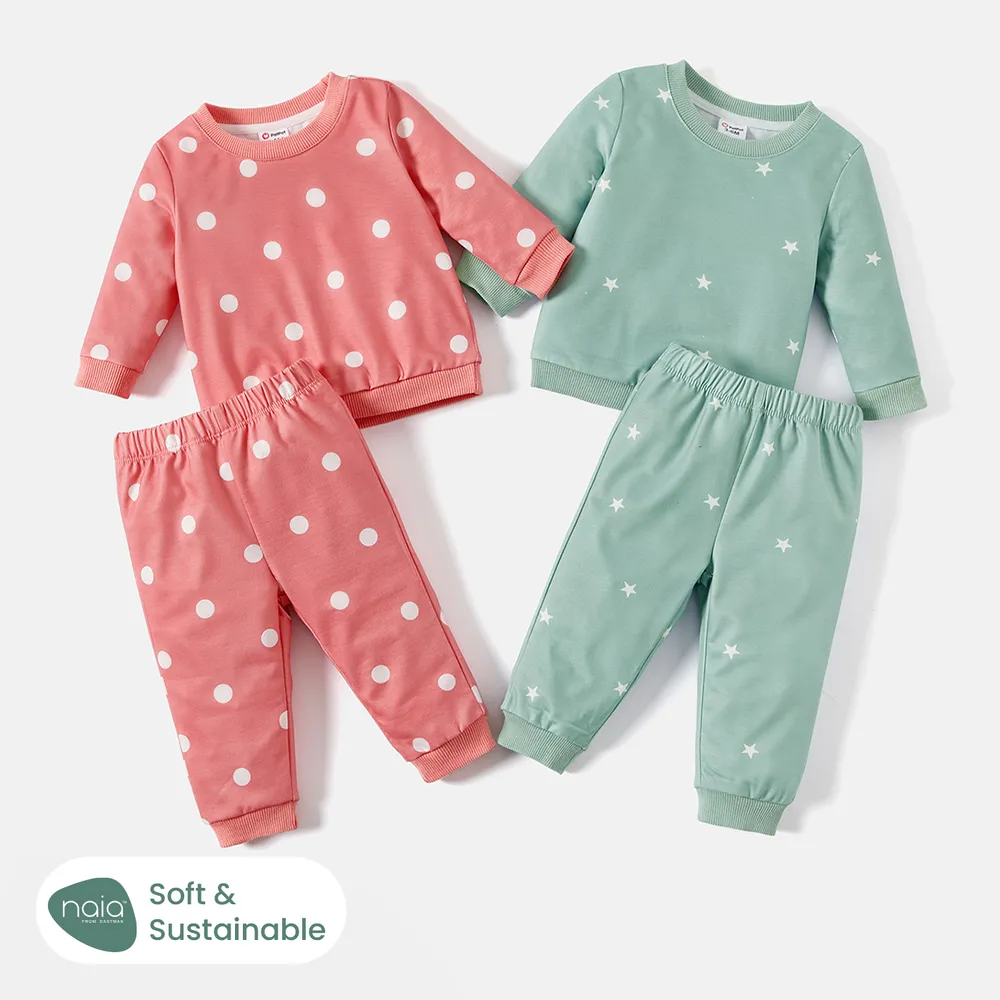 2pcs Baby Girl/Boy Polka dots/Star Print Sweatshirt and Pants Set big image 2