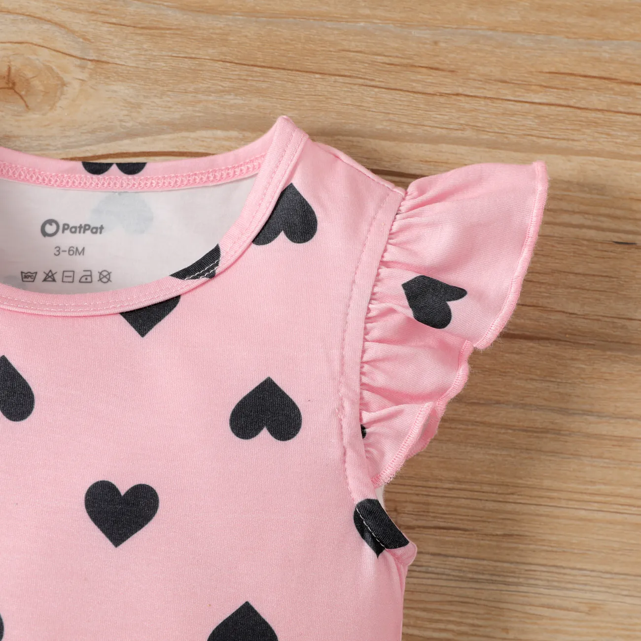 Festa della mamma Baby Girl Naia™ Heart Print Flutter-sleeve Rompers Rosa big image 1