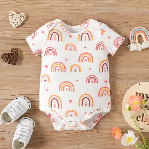 Baby Girl Cotton Rainbow Print Short-sleeve Rompers