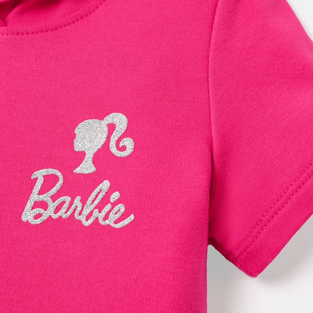 Barbie Toddler/Kid Girl Pocket Design Hooded Cotton Short-sleeve Dress  big image 5
