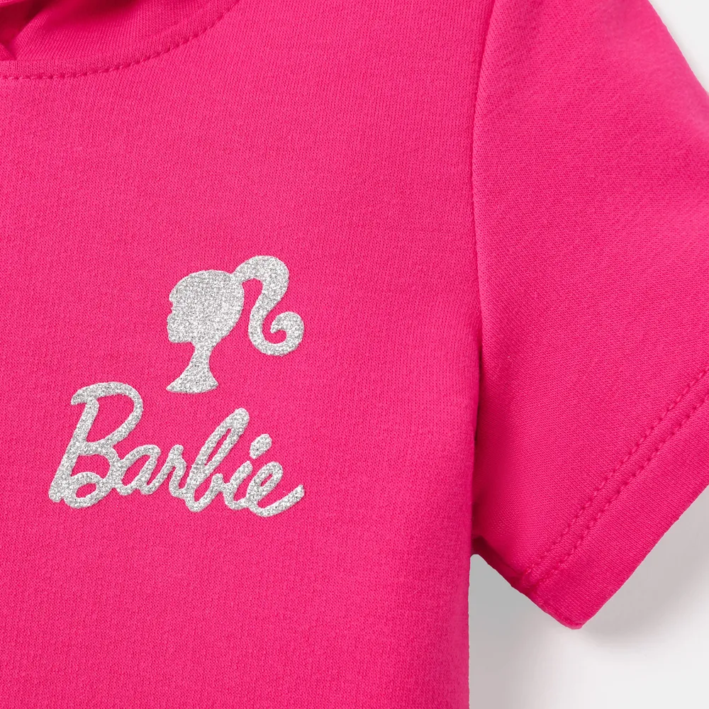Barbie Toddler/Kid Girl Pocket Design Hooded Cotton Short-sleeve Dress big image 5