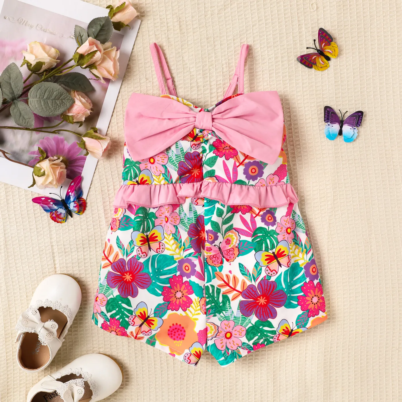 Criança Menina Ponto smock Bonito Flor grande Macacão  big image 1