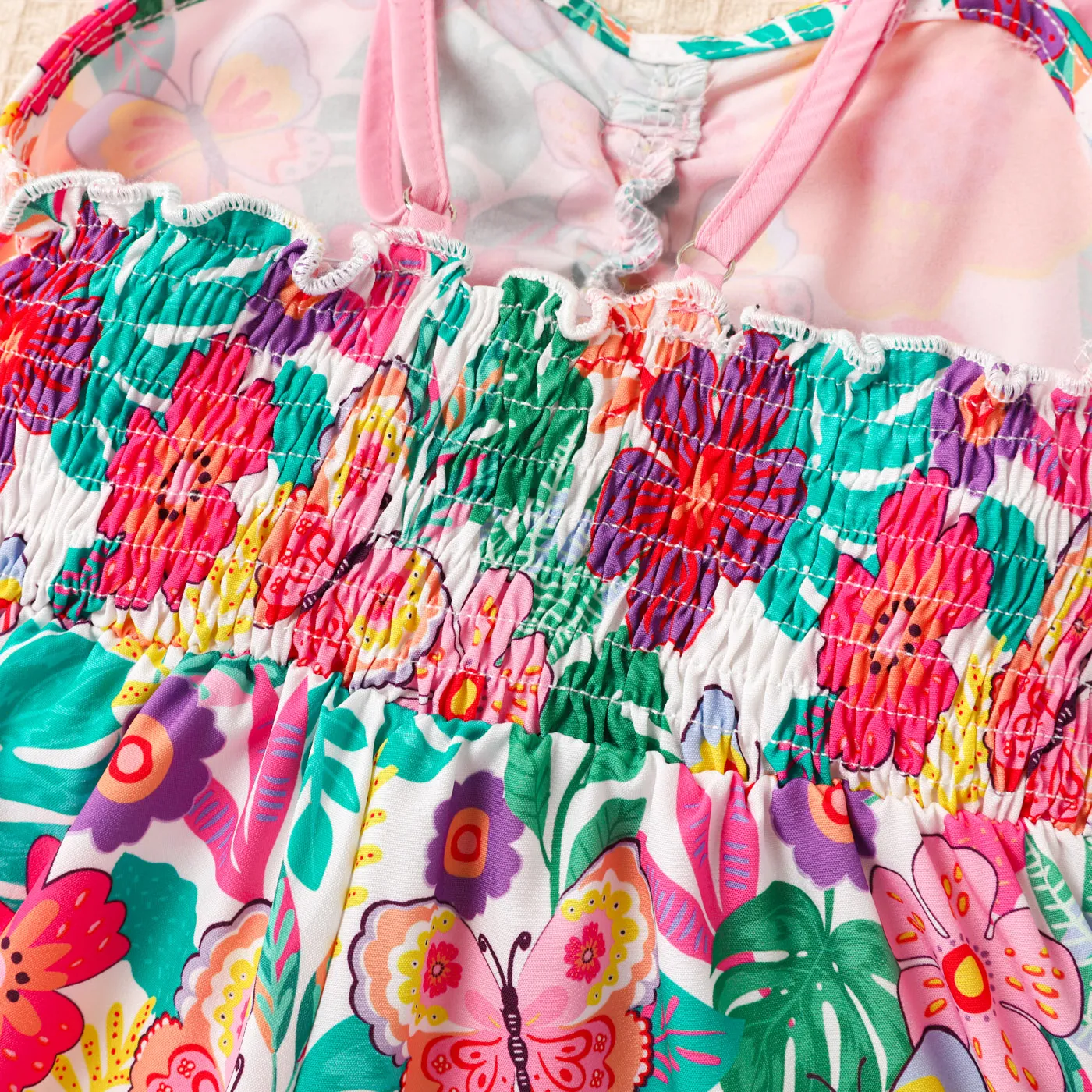 Criança Menina Ponto smock Bonito Flor grande Macacão  image 5