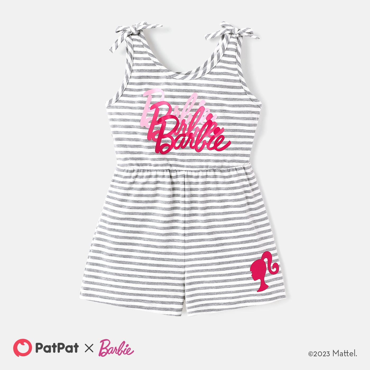 

Barbie Toddler Girl Cotton Stripe Bowknot Design Sleeveless Rompers