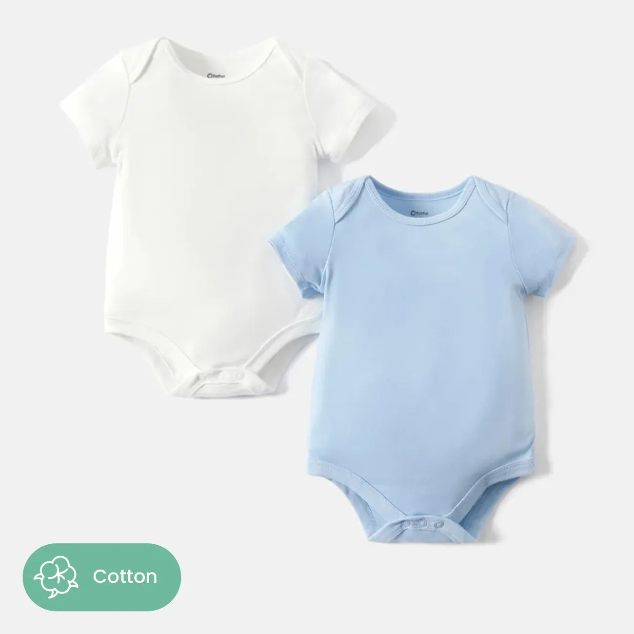 Pack 2 peleles bebé niña/niño 100% algodón color liso manga corta azul blanco big image 1