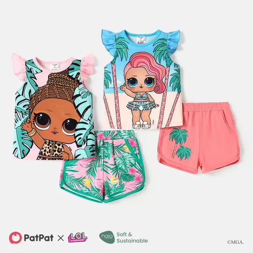 L.O.L. SURPRISE! Toddler/Kid Girl Flutter-sleeve Tee and Tree Print Cotton Shorts Set