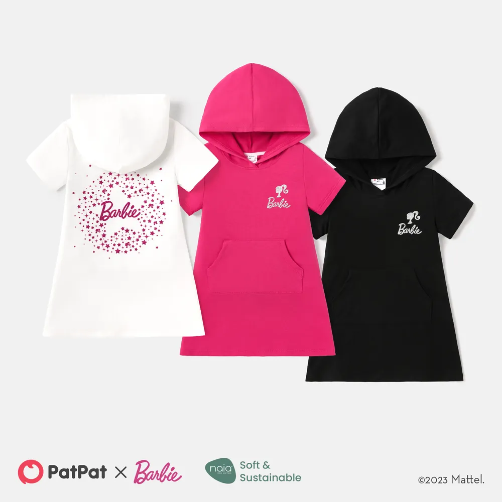 Barbie Toddler/Kid Girl Pocket Design Hooded Cotton Short-sleeve Dress big image 2
