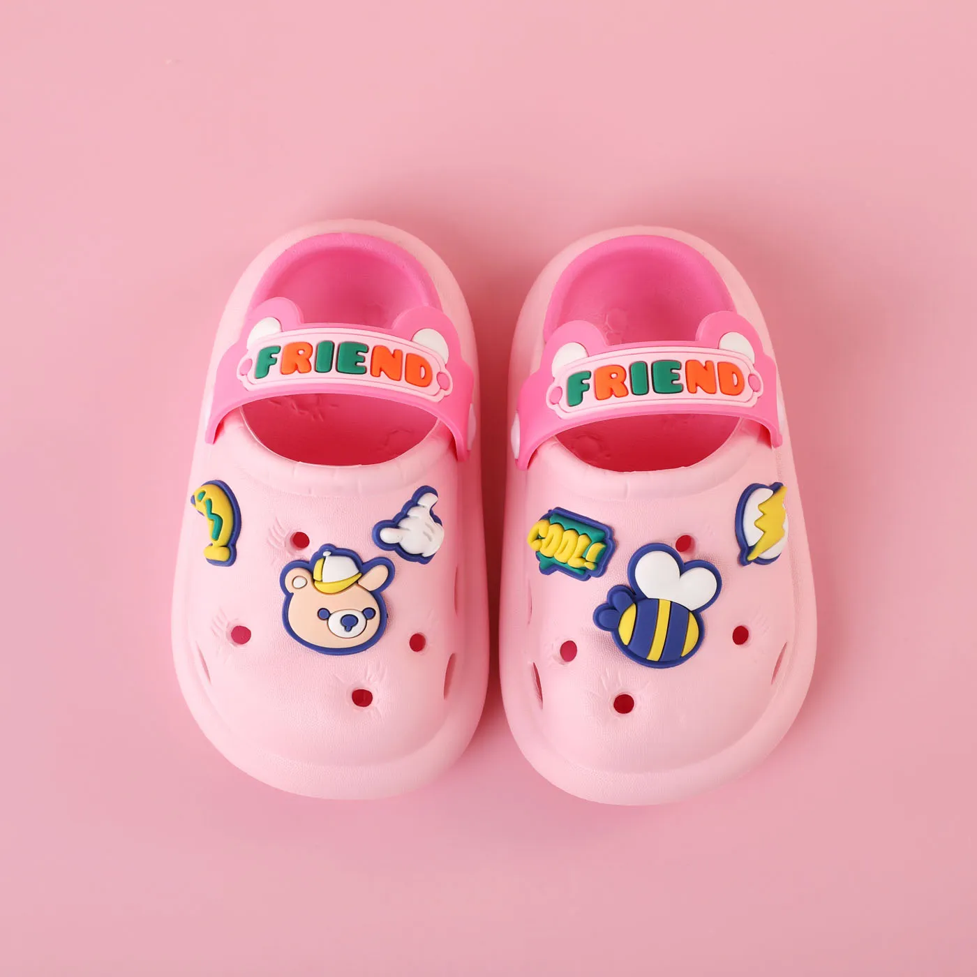 Toddler / Kid Cartoon Bear & Bee Two Tone Clogs Pink big image 1
