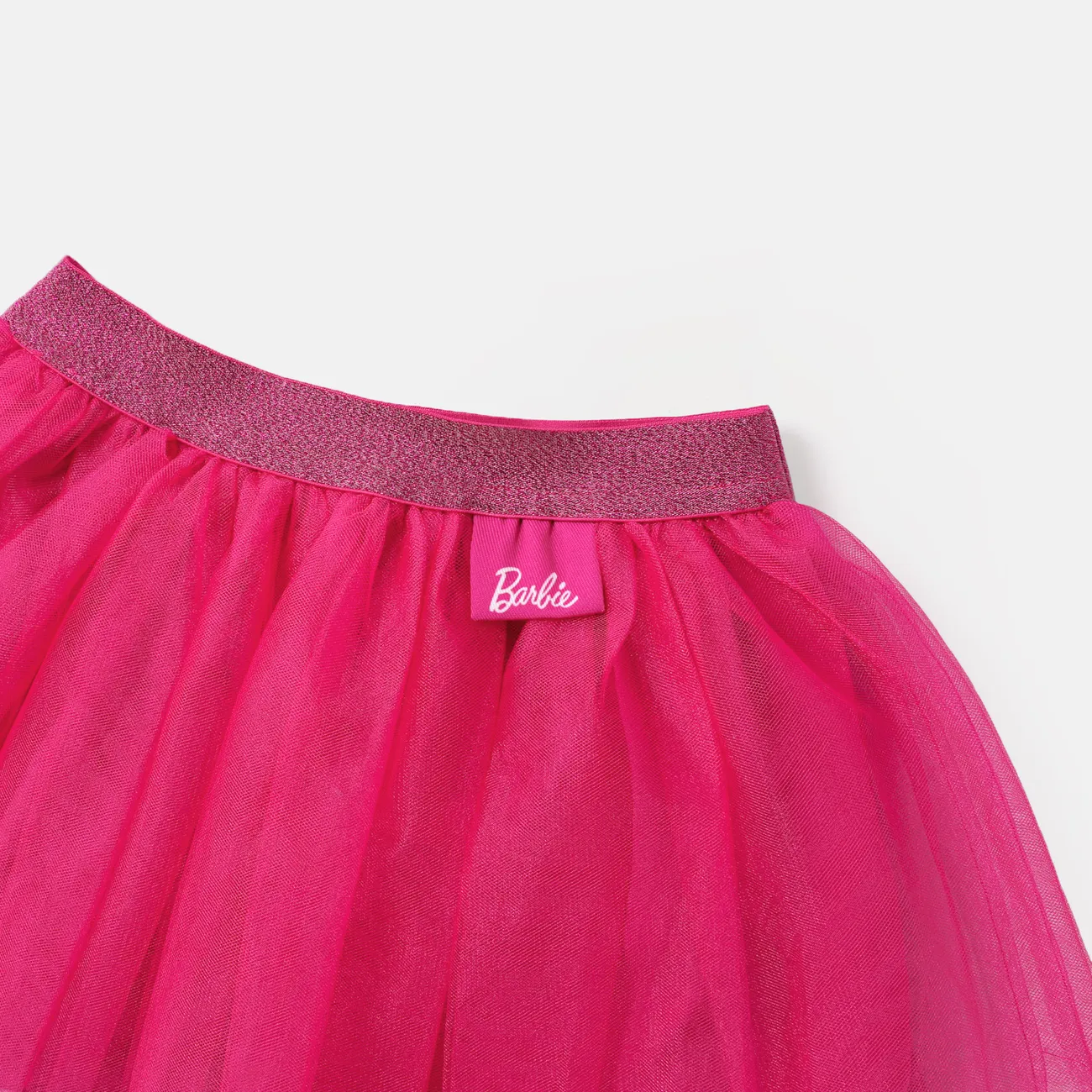 Barbie 2pcs Toddler Girl Tie Knot Cotton Tee and Mesh Skirt Set PinkyWhite big image 1