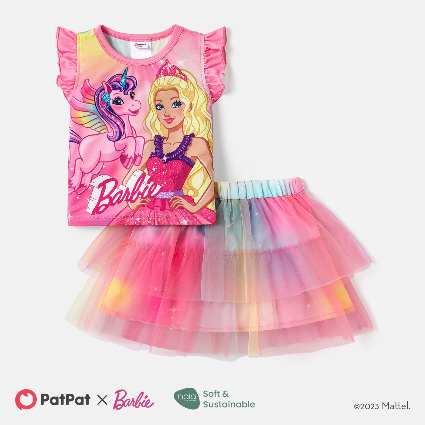 

Barbie Toddler Girl 2pcs Flutter-sleeve Tee and Mesh Skirt Set