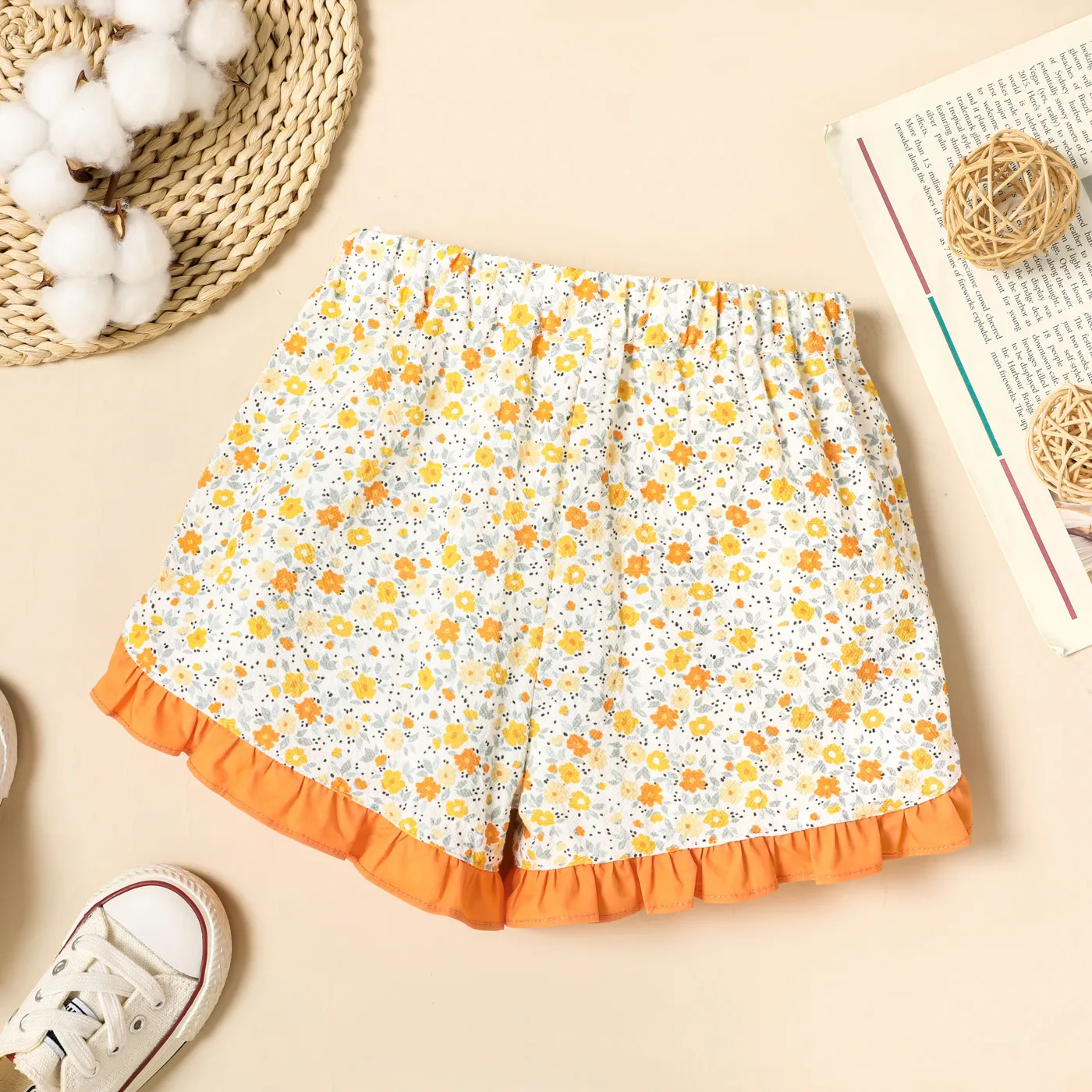 Toddler Girl 100% Cotton Floral Print Ruffled Elasticized Shorts  image 2