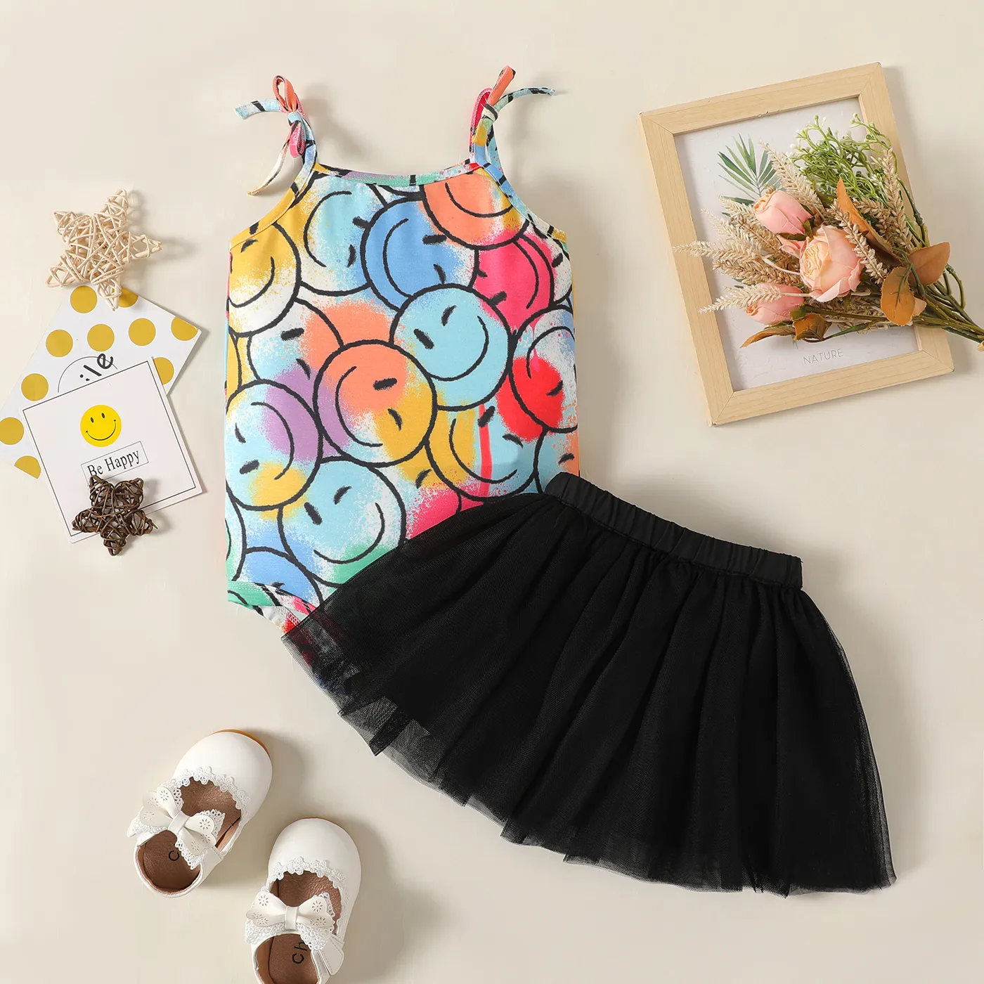 

Naia™ 2pcs Baby Girl Allover Print Cami Romper and Mesh Skirt Set