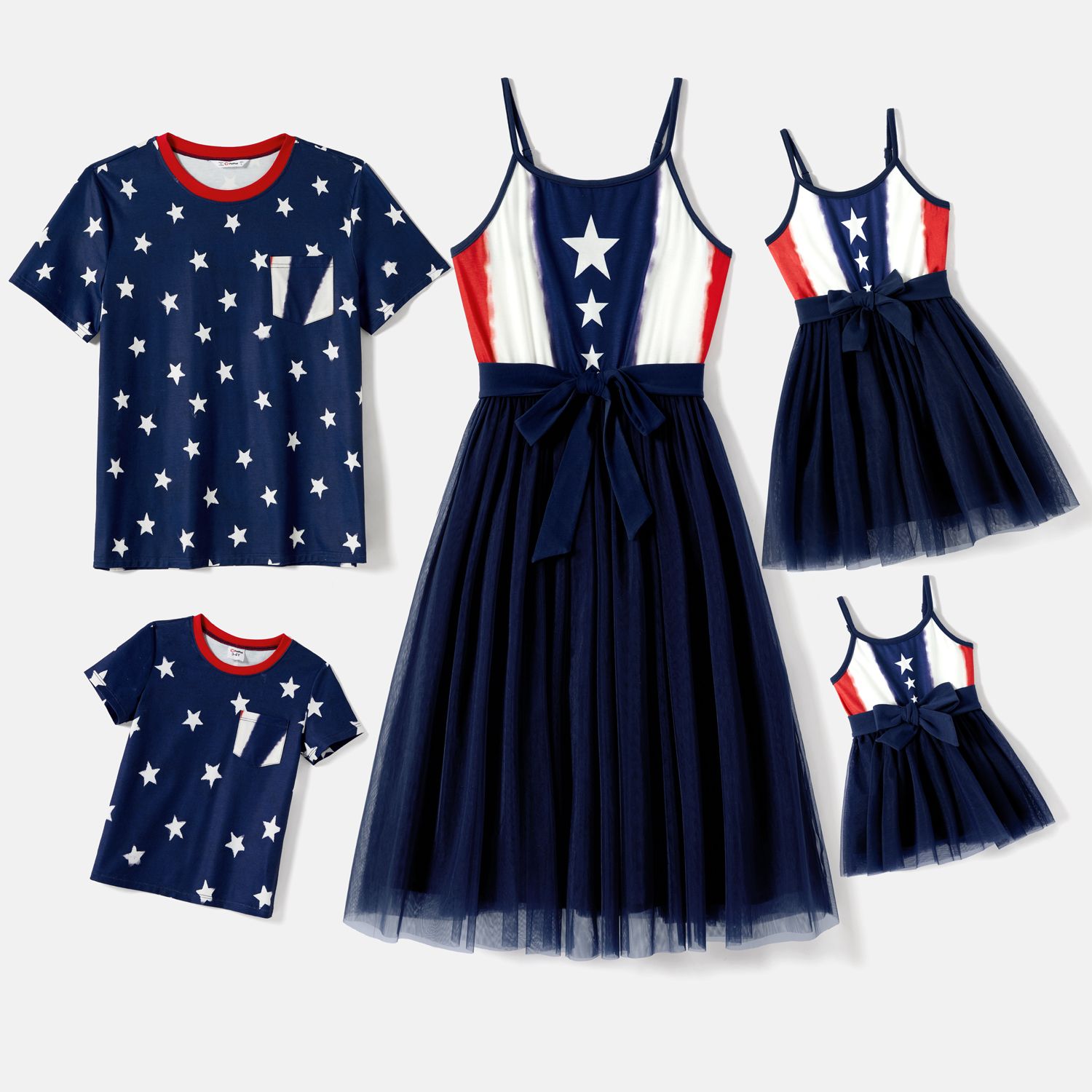 Independence Day Family Matching Naiaâ¢ Stars Print Slip Dresses And Short-sleeve T-shirts Sets