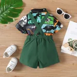 2pcs Baby Boy 100% Cotton Suspender Shorts and Allover Print Bow Tie Decor Short-sleeve Romper Set Green image 3