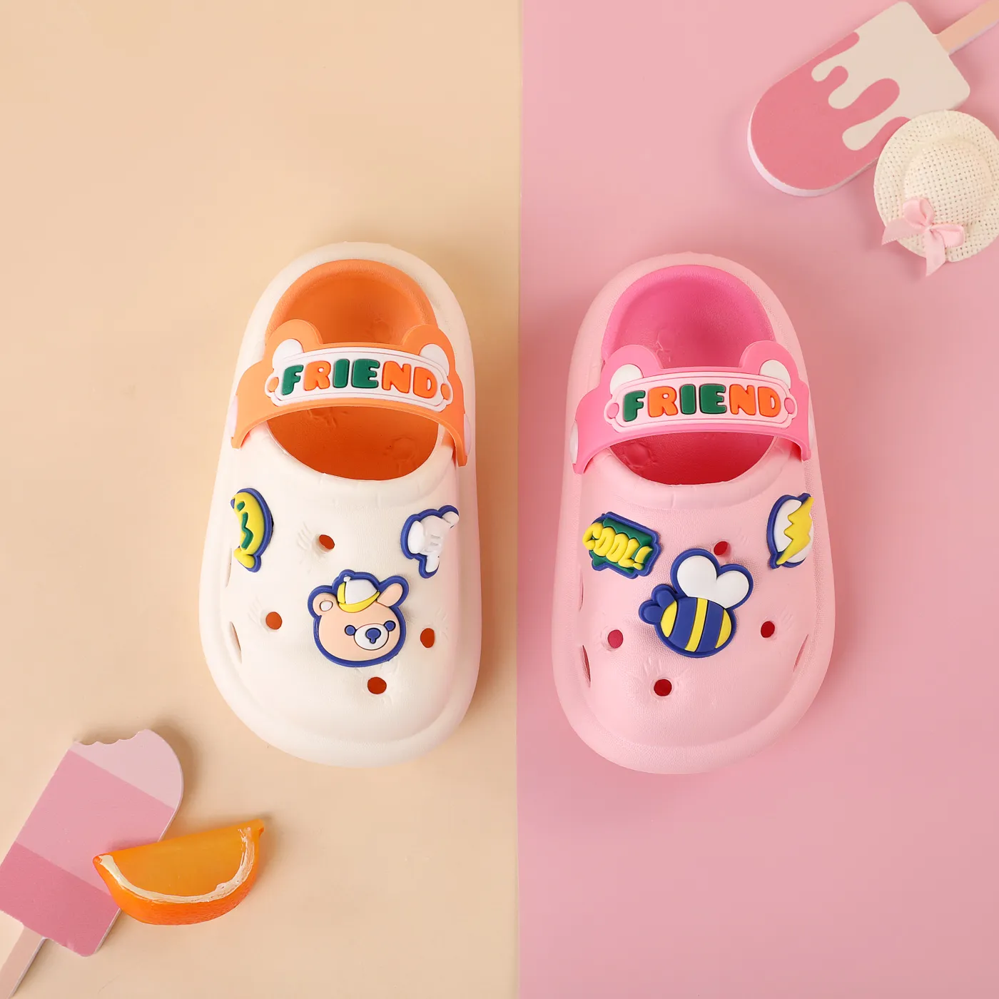 Toddler / Kid Cartoon Bear & Bee Two Tone Clogs