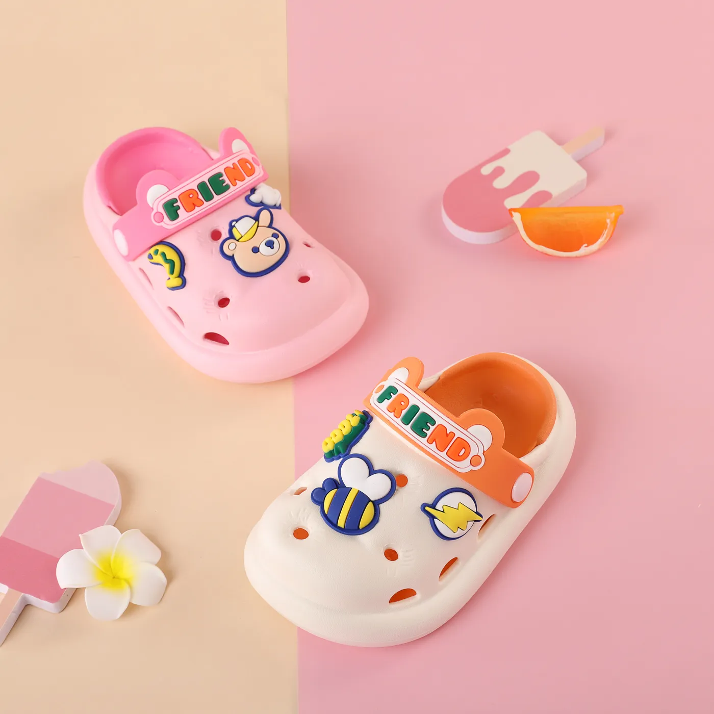 Toddler / Kid Cartoon Bear & Bee Two Tone Clogs Pink image 3