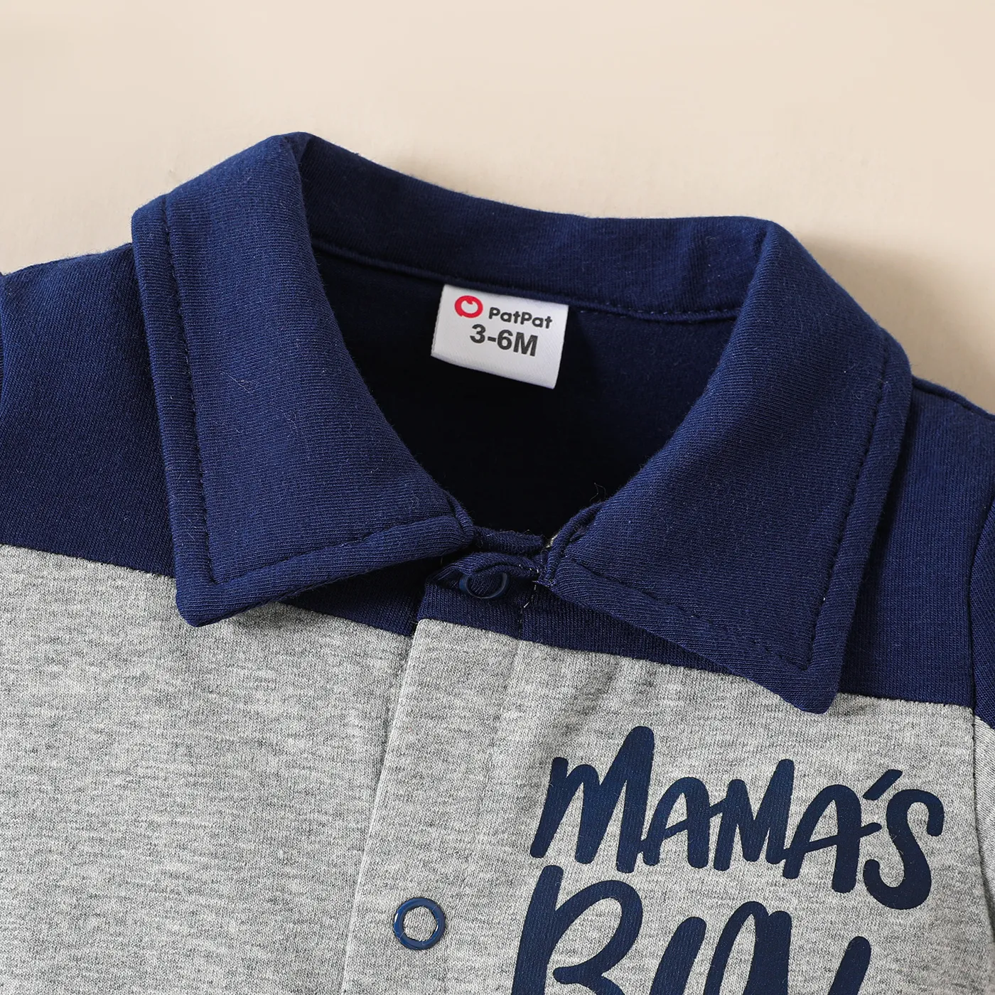 Baby Boy Cotton Letter Print Colorblock Polo Neck Short-sleeve Romper  image 3