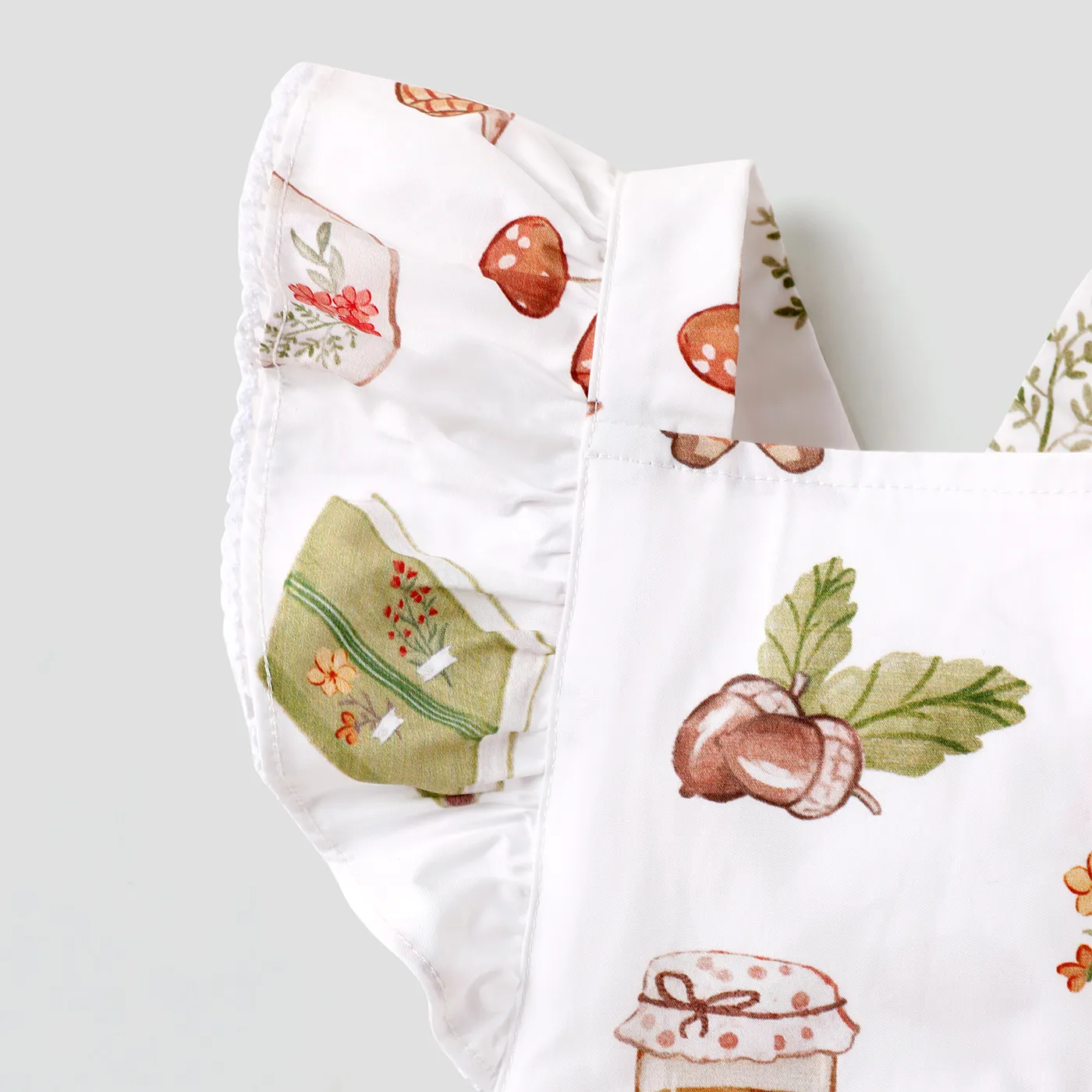 Baby Girl 100% Cotton Allover Print Ruffled Overall Romper White image 3