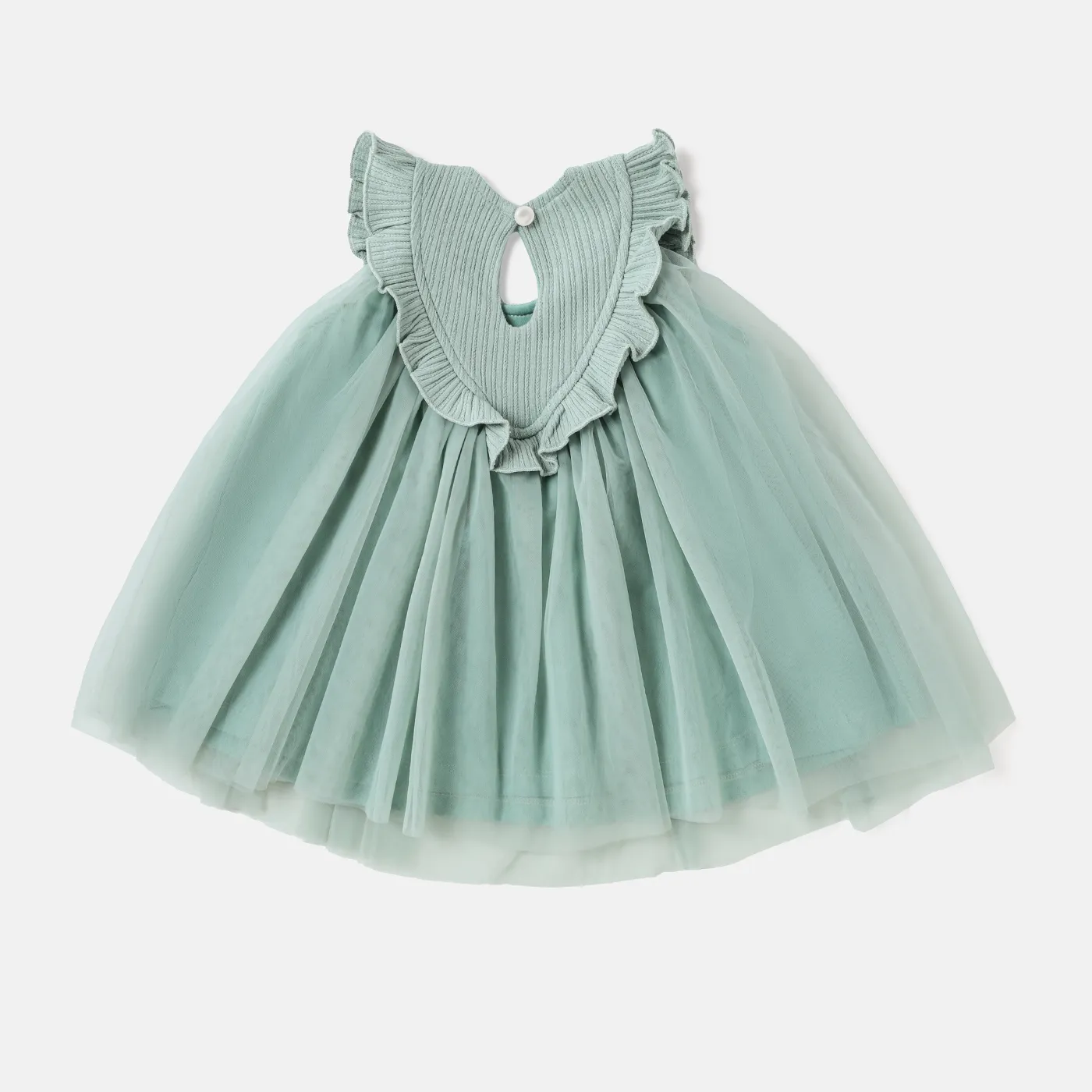 <Green Vines> Baby Girl Cotton Green Ribbed Ruffled Sleeveless Series Light Green image 2