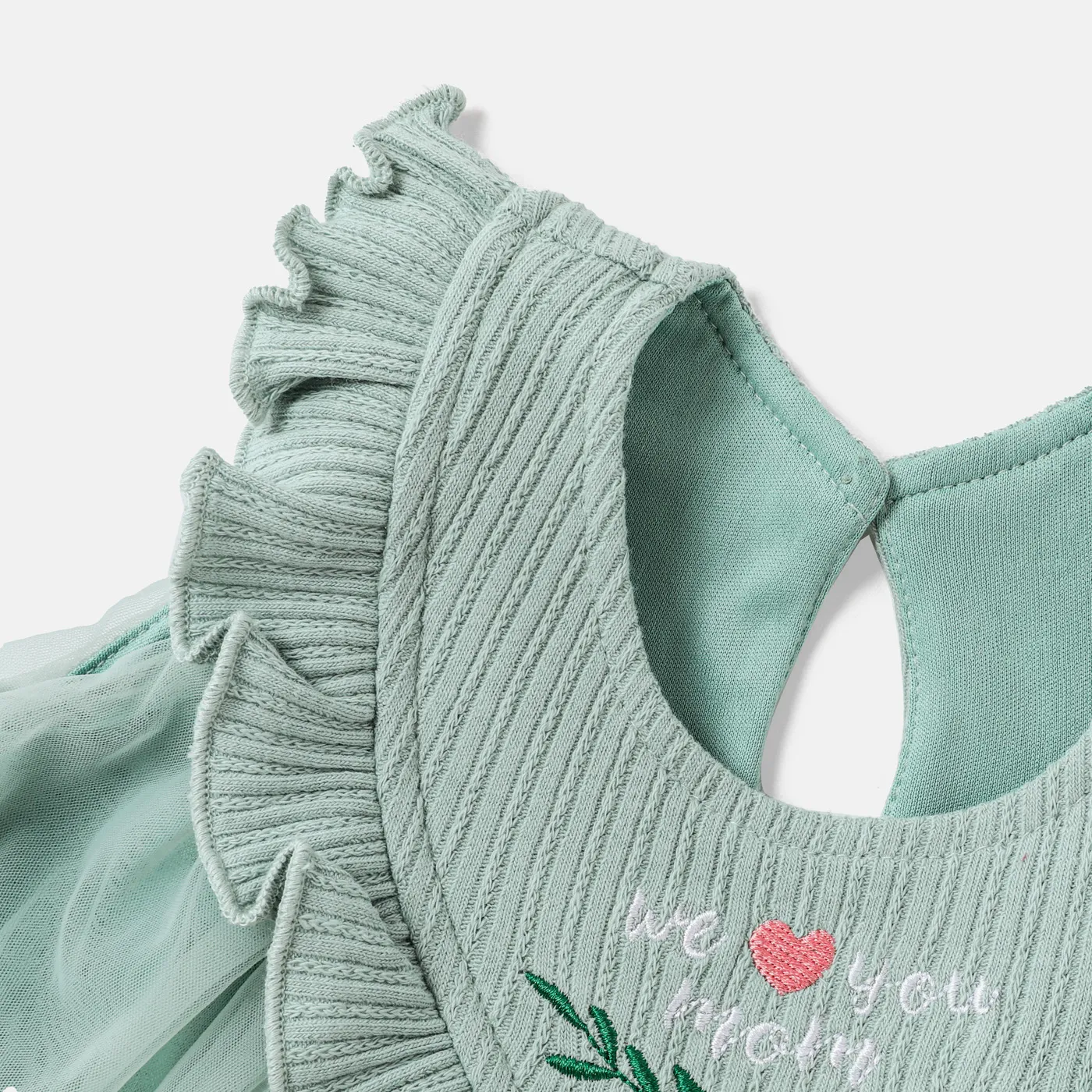 <Green Vines> Baby Girl Cotton Green Ribbed Ruffled Sleeveless Series Light Green image 4