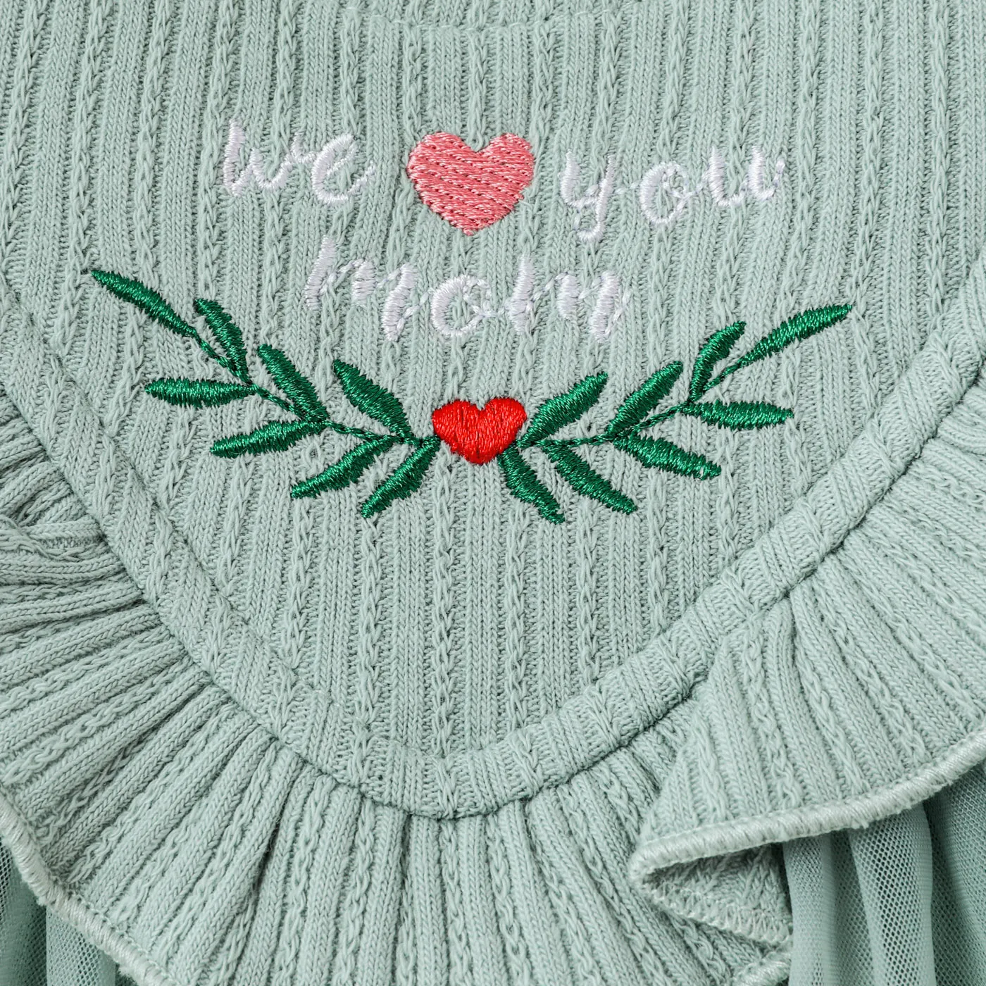 <Green Vines> Baby Girl Cotton Green Ribbed Ruffled Sleeveless Series Light Green image 3