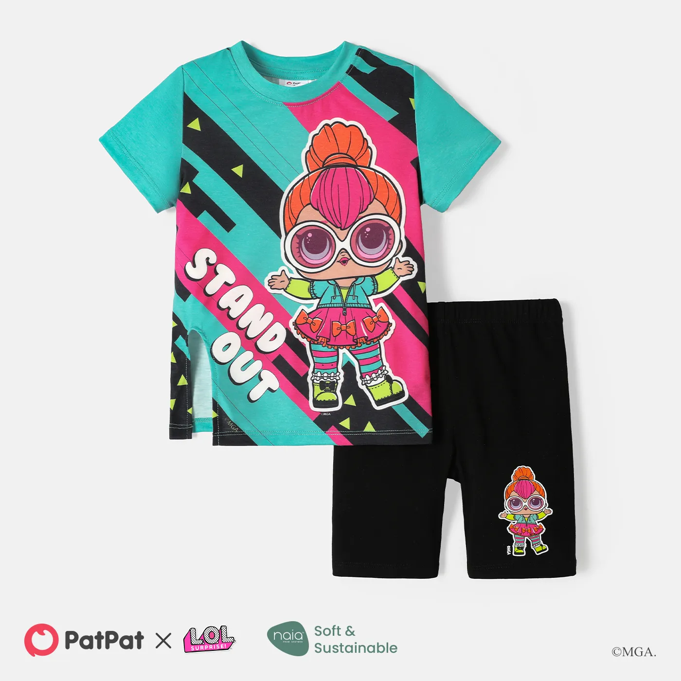 lol. surpresa! Conjunto de camiseta e shorts de algodão com estampa de personagem para criança/criança menina/menino esmeralda