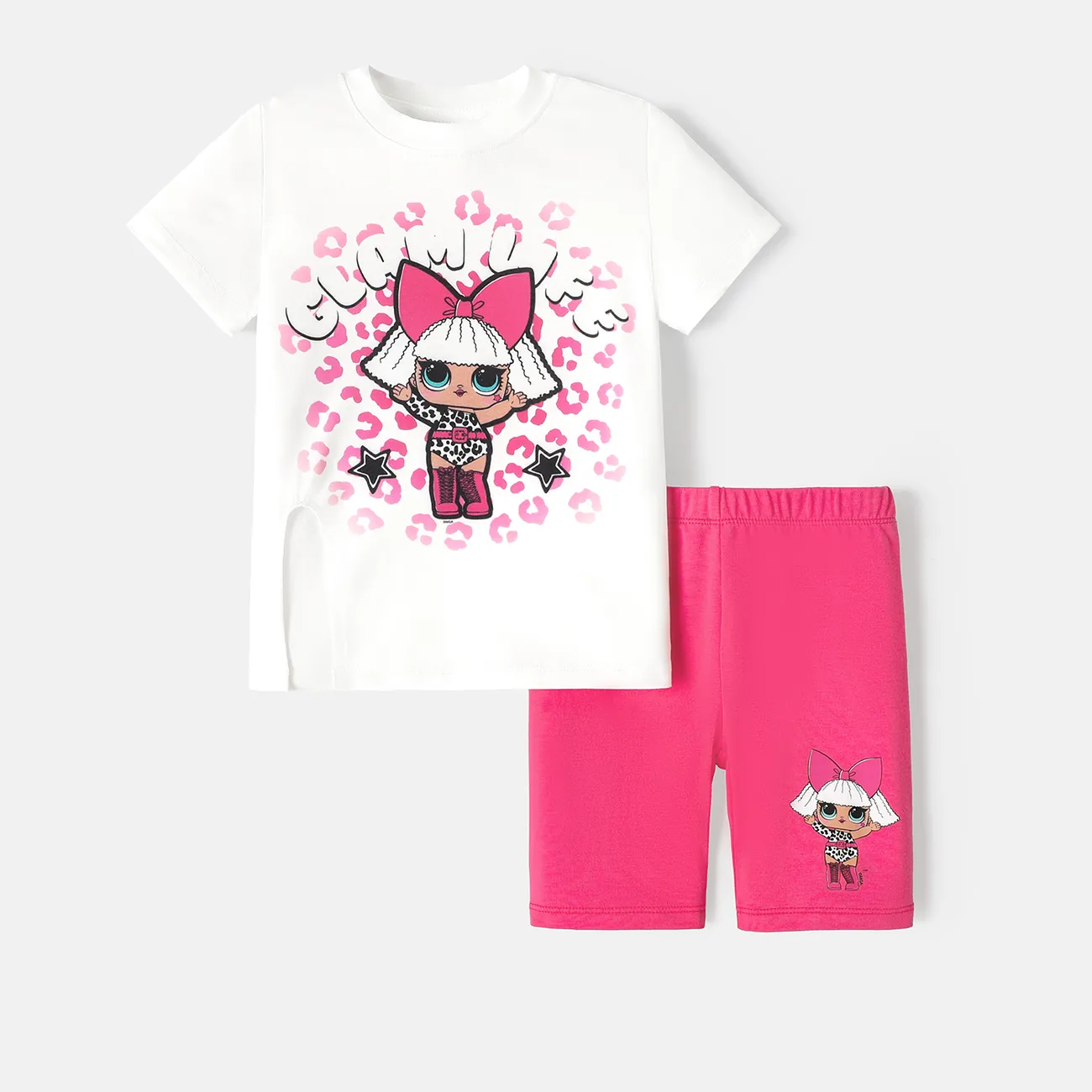 jajaja. ¡sorpresa! Conjunto de camiseta y pantalones cortos de algodón con estampado de personajes para niño pequeño/niño niña/niño rosado big image 1