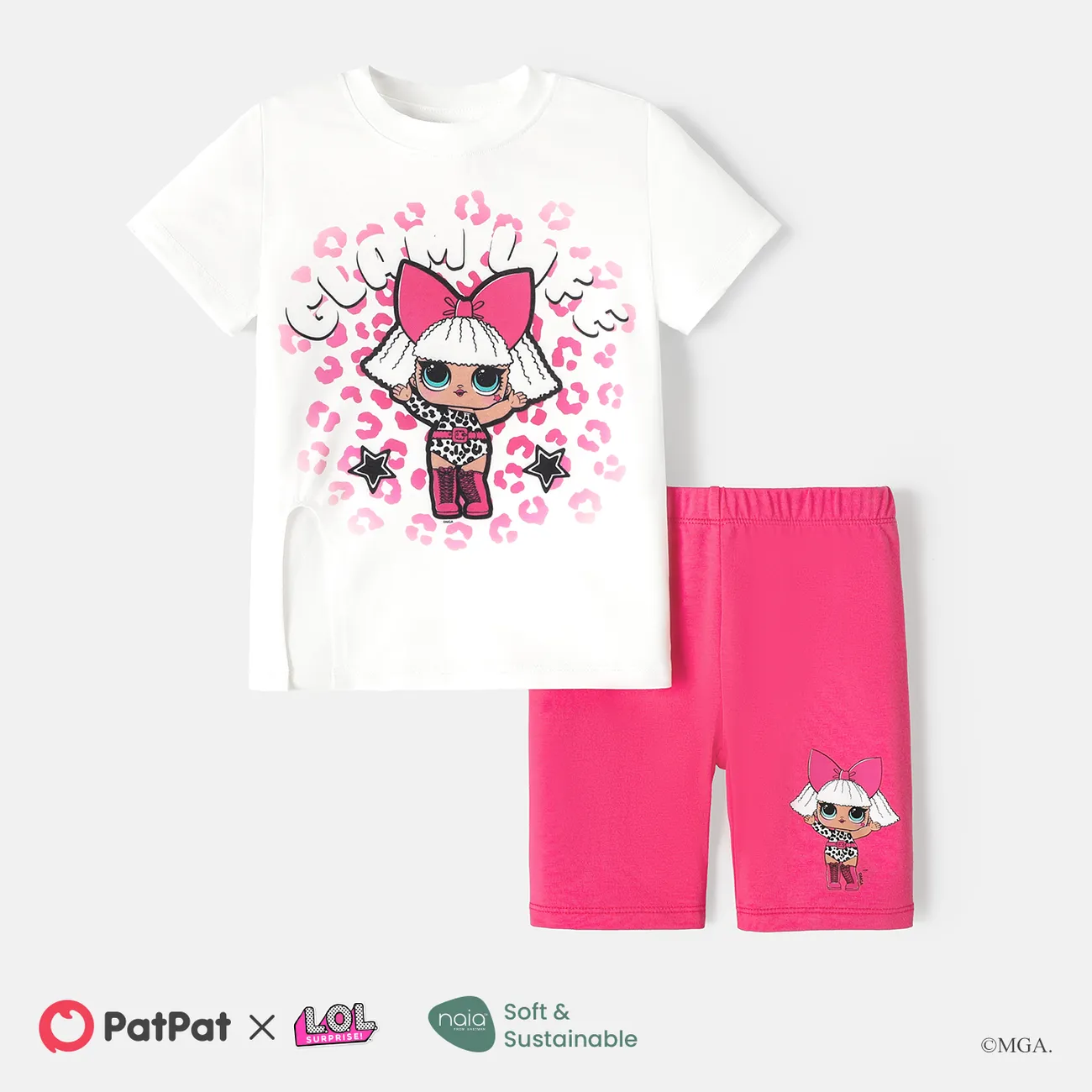 lol. surpresa! Conjunto de camiseta e shorts de algodão com estampa de personagem para criança/criança menina/menino  big image 1