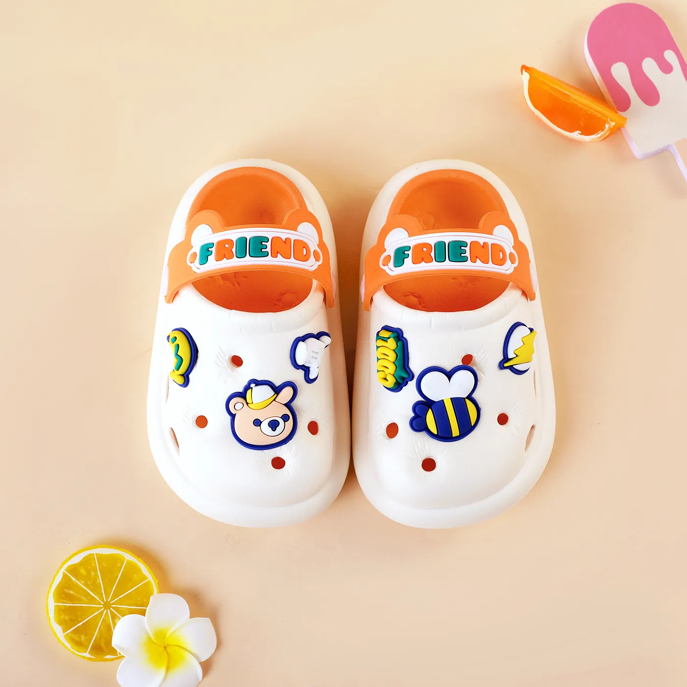 Toddler / Kid Cartoon Bear & Bee Two Tone Clogs Beige