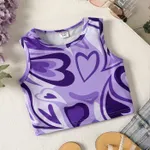 Kid Girl Heart Print Tank Top Purple
